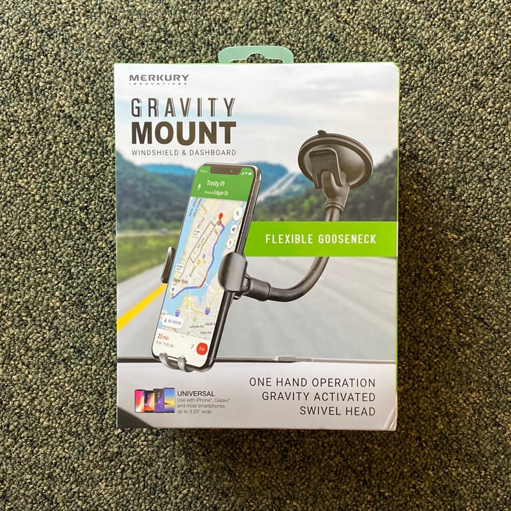 Gravity mount windshield and dashboard - flexible gooseneck